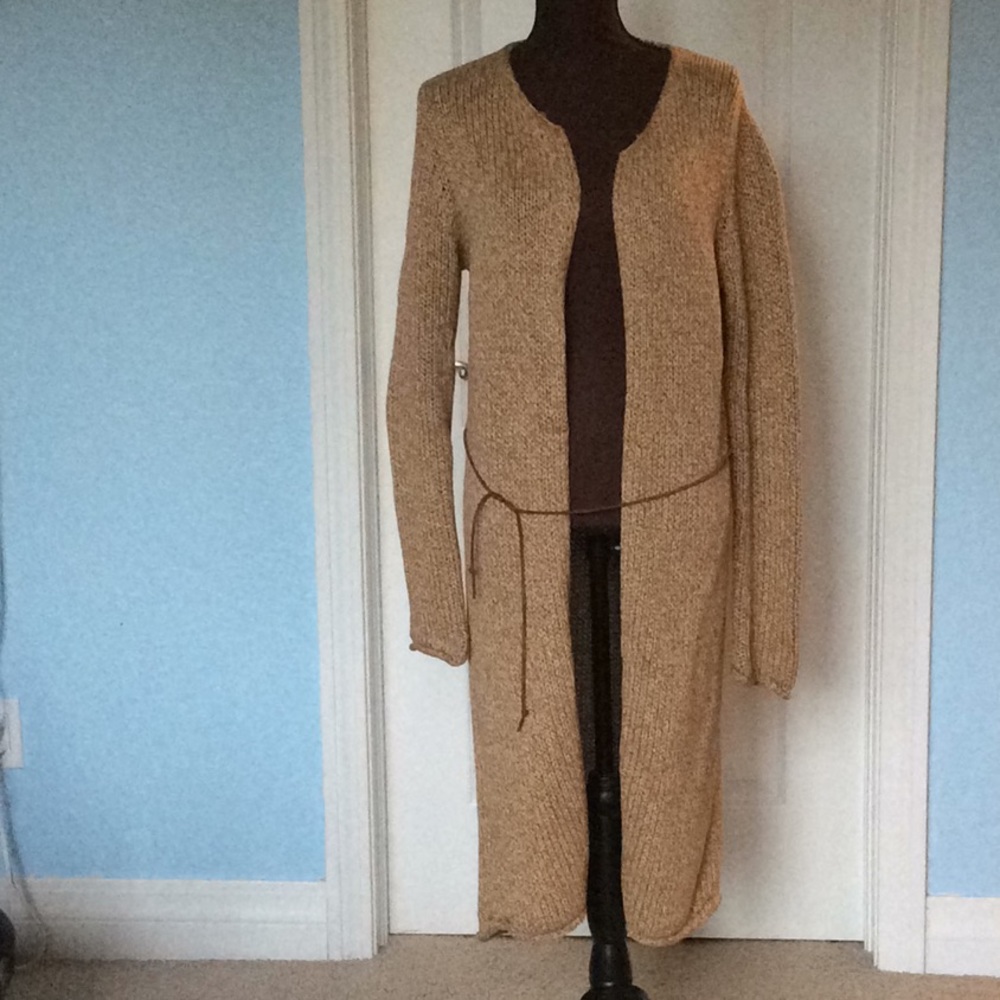 Marled Long Cardigan with Leather tie